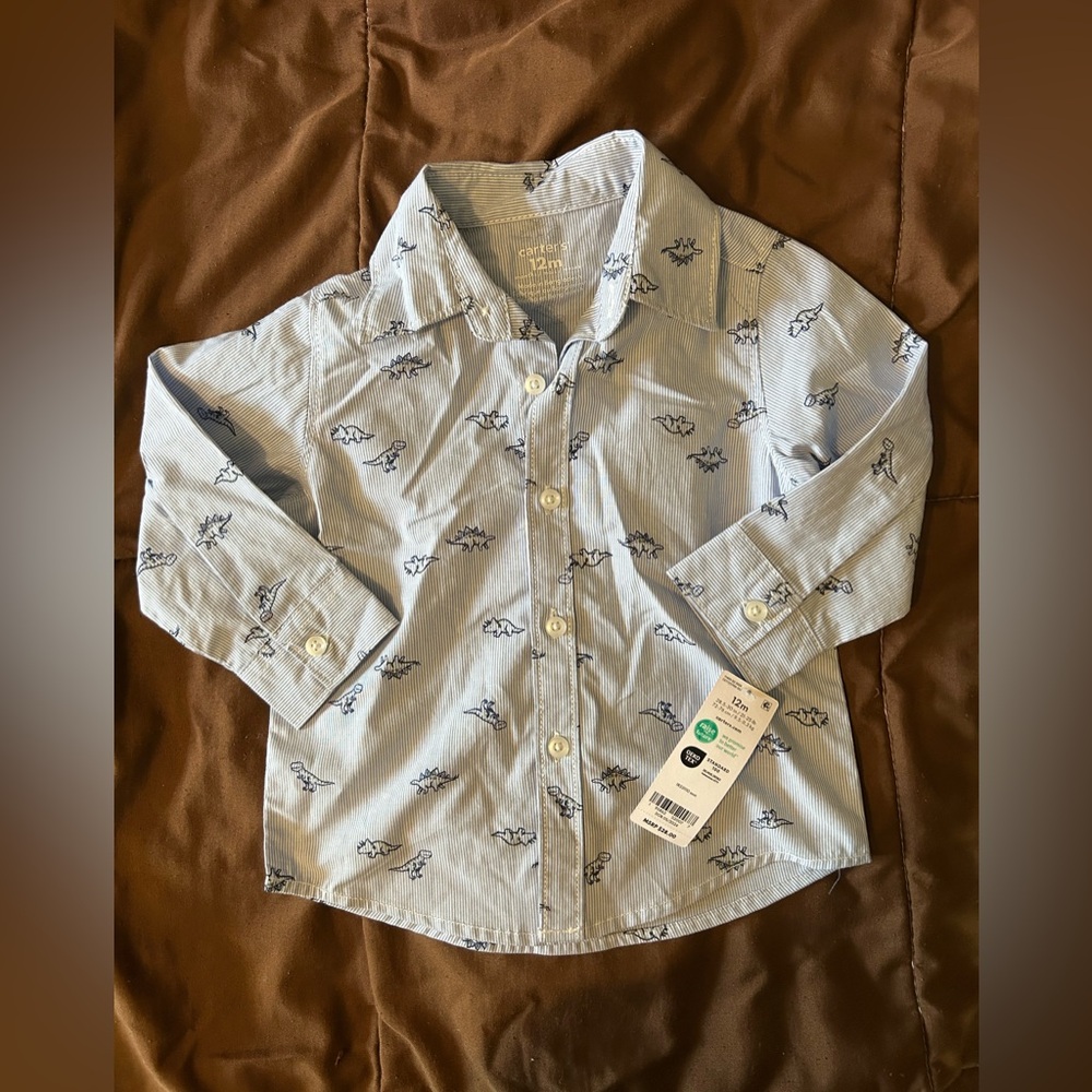 NWT Baby boy button up dress shirt, dinosaurs, 12 months